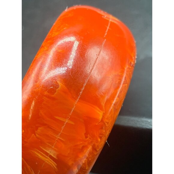 Red Chunky Bakelite Bangle Marbled Wide Heavy Early Plastic Lava Bracelet - Picture 4 of 11